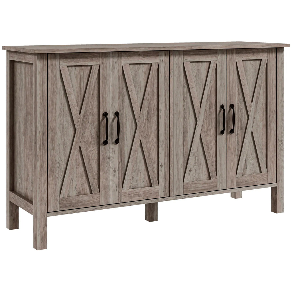 Buffet Cabinet, 47" Sideboard with 4 Barn Doors and 2 Adjustable Shelves