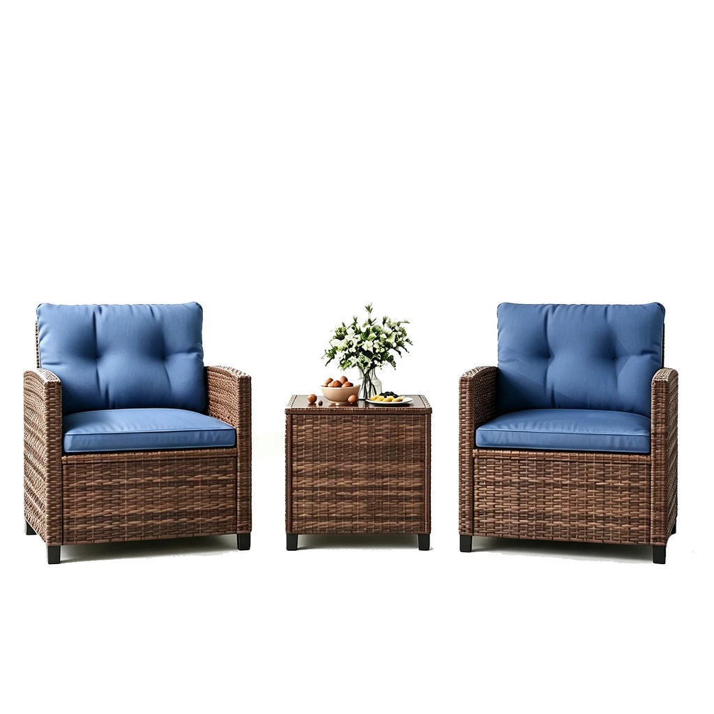 Outdoor Bistro Set 3-Piece Wicker Patio Furniture Rattan Seating With Coffee Table