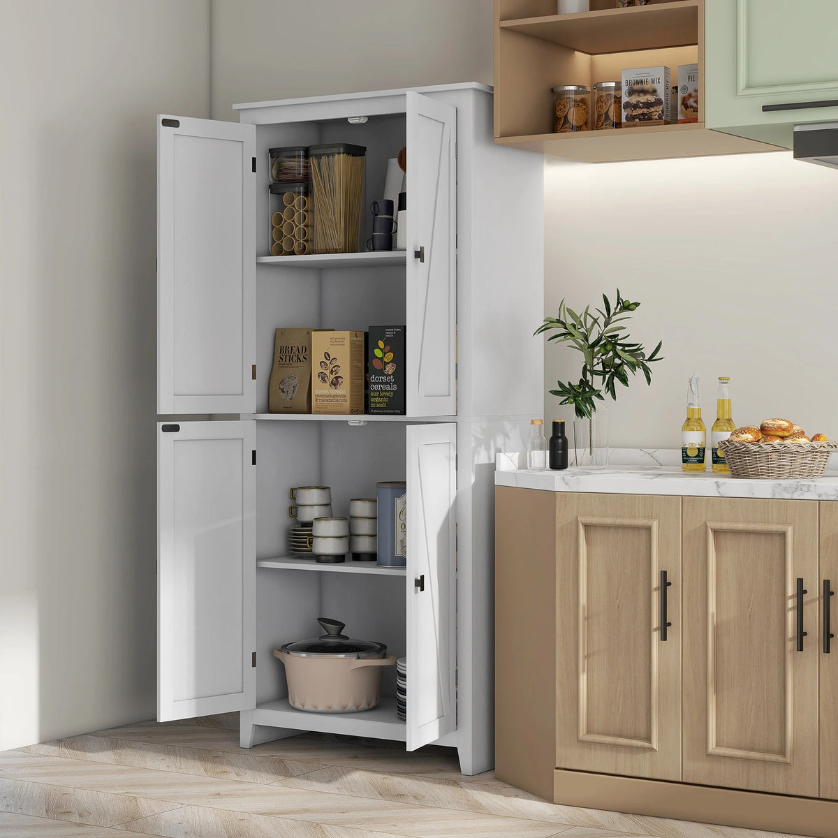 72" Freestanding Farmhouse Kitchen Pantry Cabinet