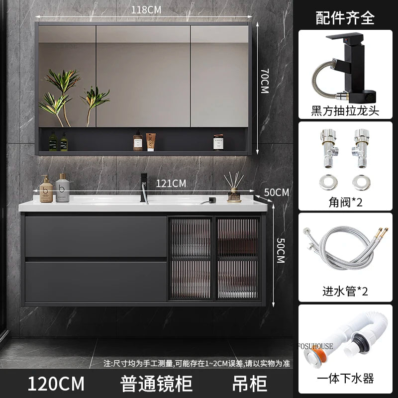 Modern Simple Bathroom Cabinet Combination  Ceramic Integrated Wash Basin Wall-mounted
