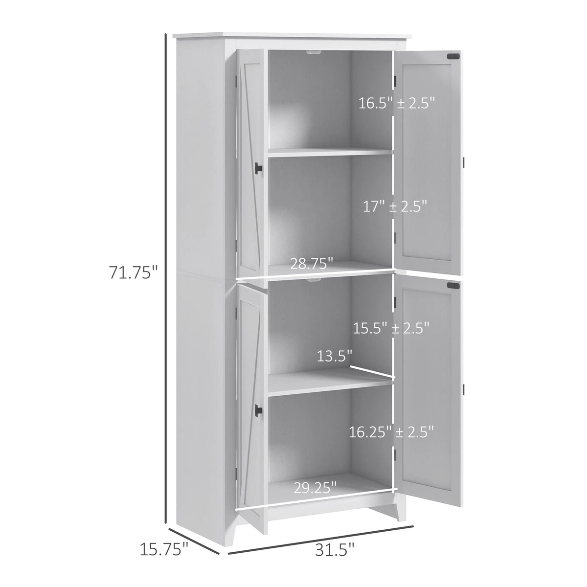 72" Freestanding Farmhouse Kitchen Pantry Cabinet