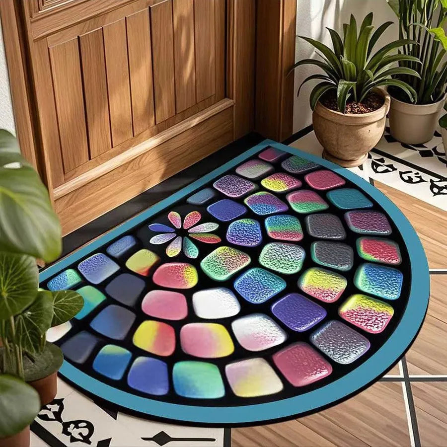 Half Round Stained Glass Floral Mat