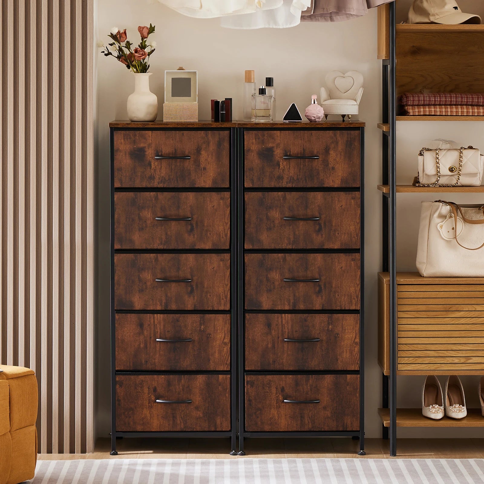 48IN Dresser For Bedroom With 5 Fabric Drawers  Steel Frame  Storage Cabinet Furniture