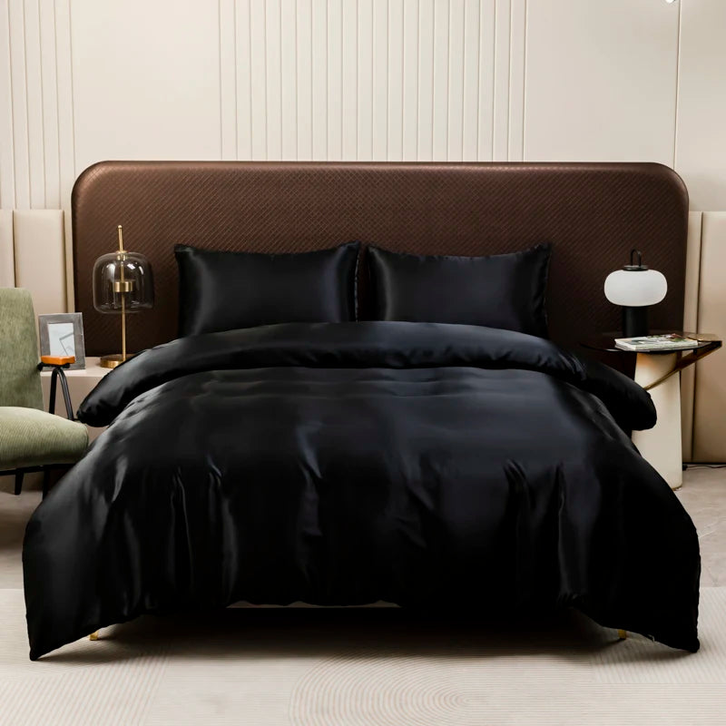Luxury Ice SilkDuvet Bedding Set Satin Silky  Cover Set With Pillowcase