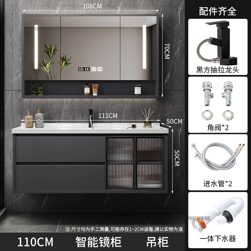 Modern Simple Bathroom Cabinet Combination  Ceramic Integrated Wash Basin Wall-mounted
