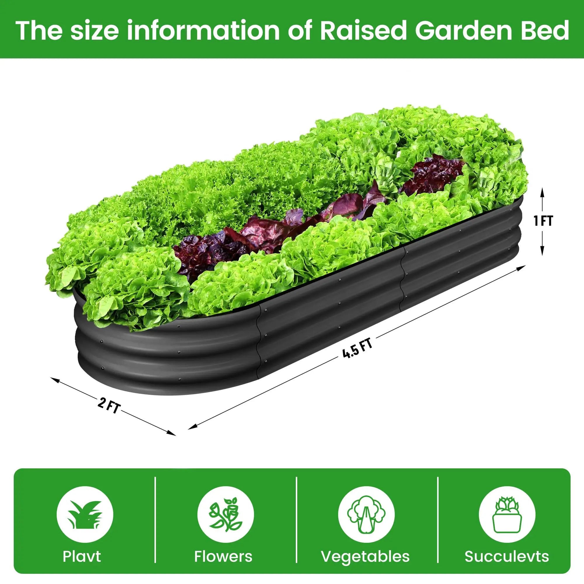 2-Pack Oval Galvanized Steel Raised Garden Bed Open Base Safety Edge Metal