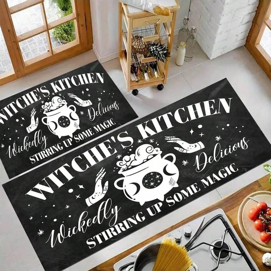 VIKAMA 1/2pcs Halloween Kitchen Rug Witch Outdoor Non-Slip Doormat