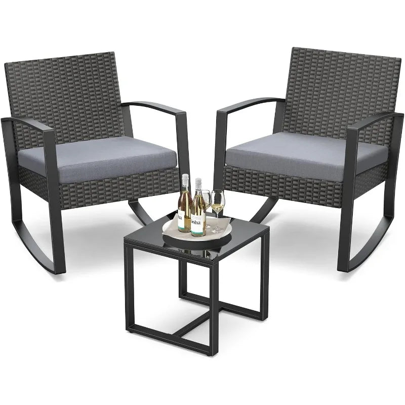 3 Pieces Patio Furniture Set Rocking Bistro Set
