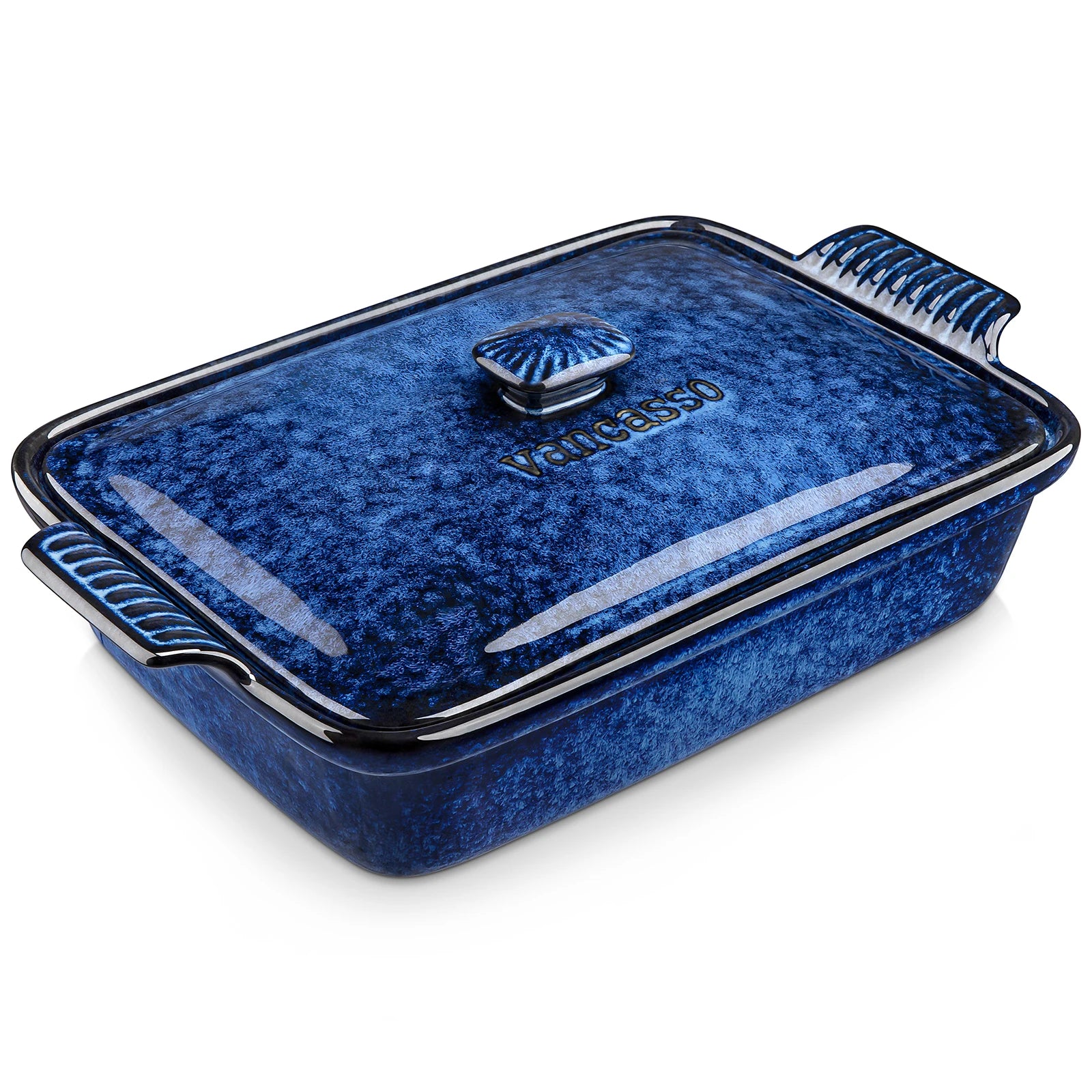 vancasso Starry 3.8/1.9 Quart Blue Casserole Baking Dish with lid Stoneware casserole with lid Microwave