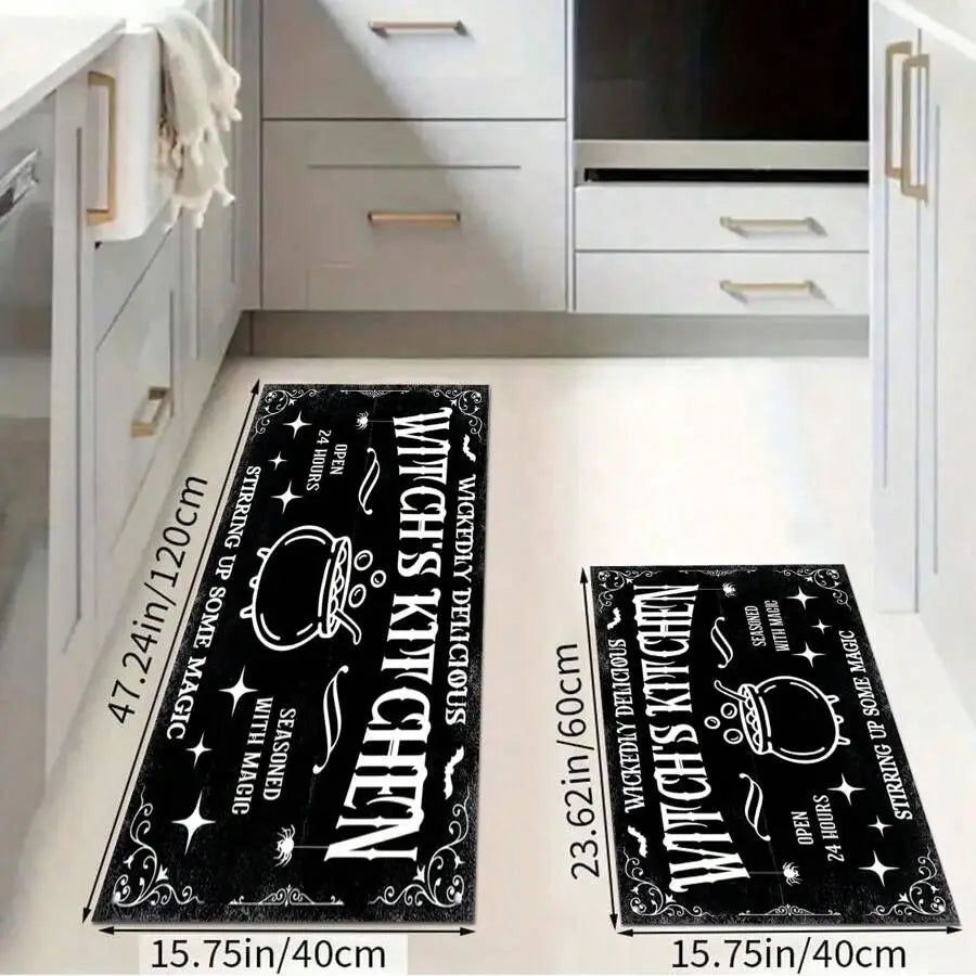 VIKAMA 1/2pcs Halloween Kitchen Rug Witch Outdoor Non-Slip Doormat