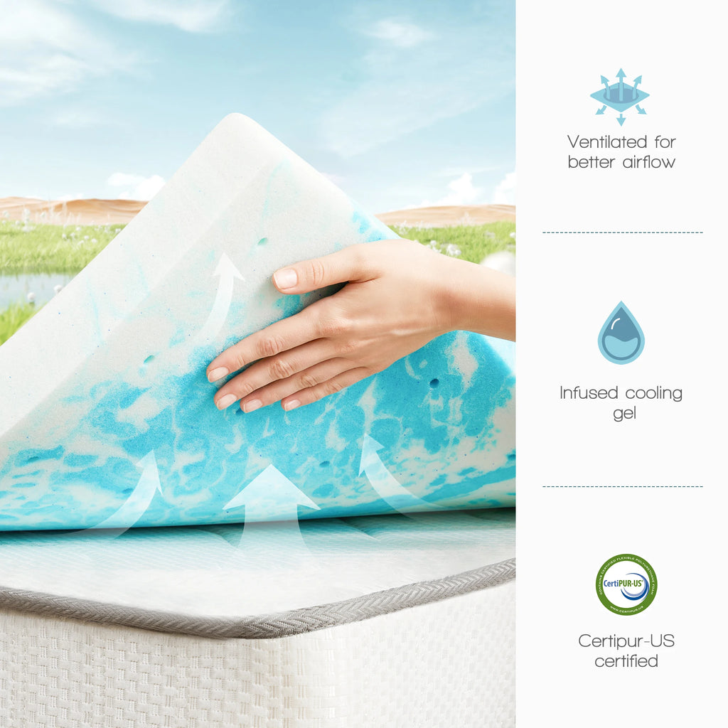JHK 2-4 Inch Memory Foam Soft Mattress Topper Thick Gel Cooling Mattress Soft and Breathable Bed Topper