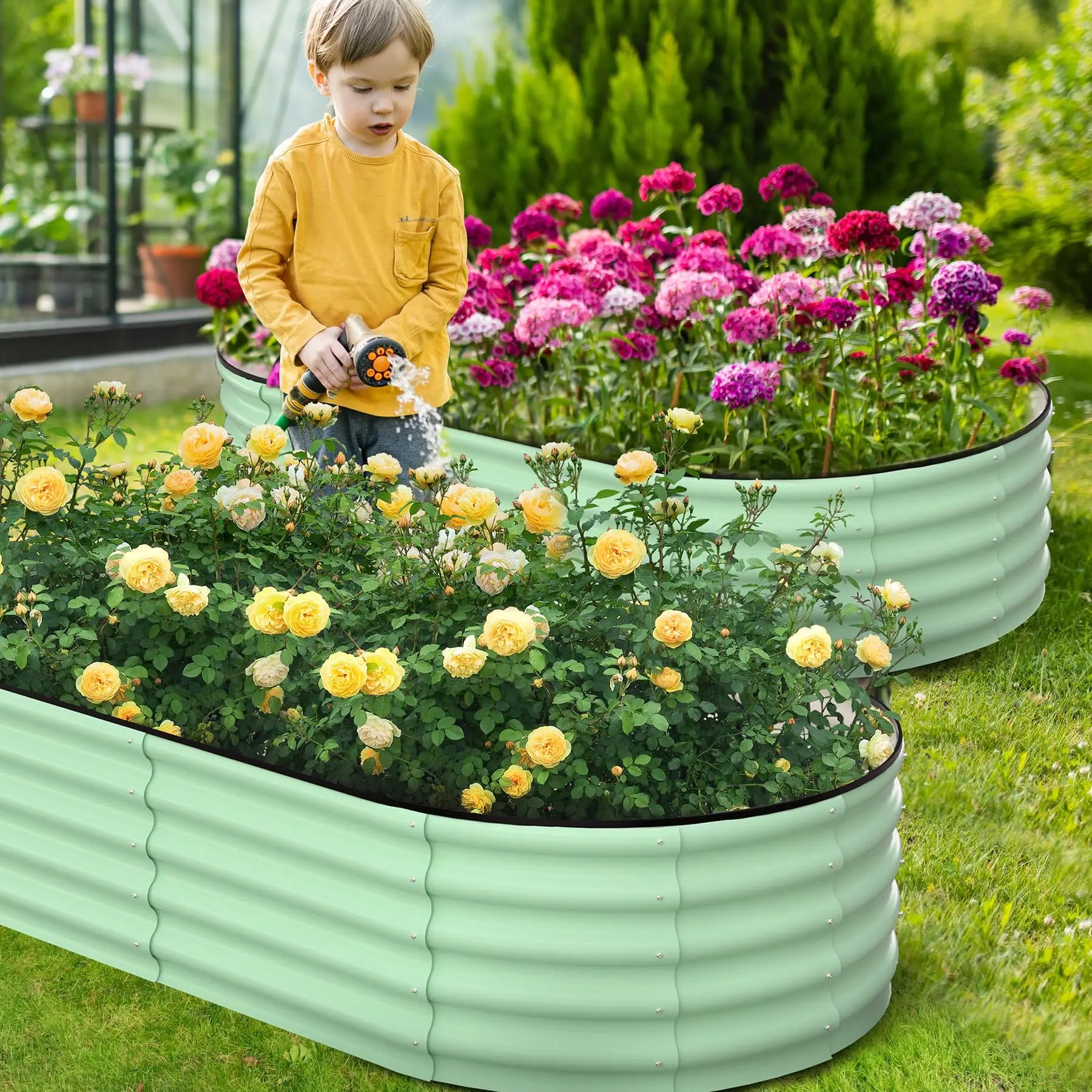 2-Pack Oval Galvanized Steel Raised Garden Bed Open Base Safety Edge Metal