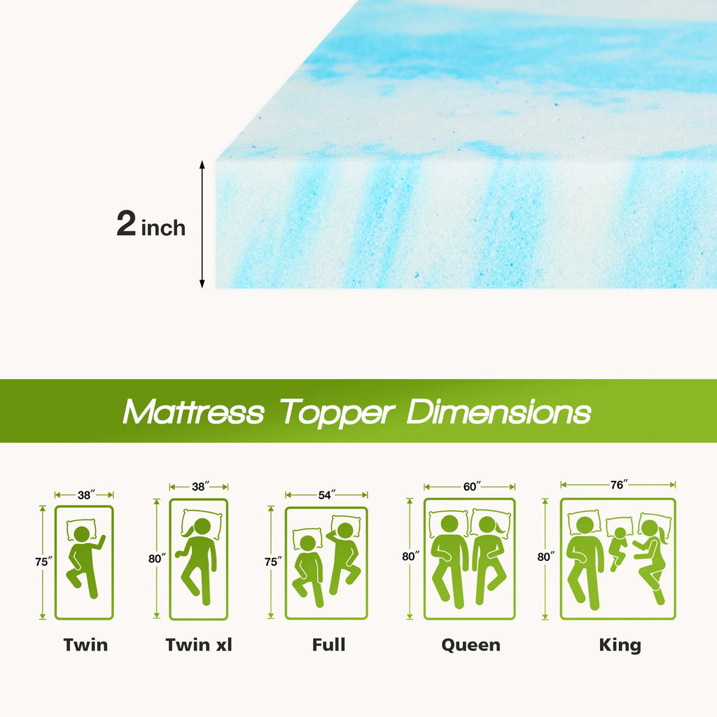 JHK 2-4 Inch Memory Foam Soft Mattress Topper Thick Gel Cooling Mattress Soft and Breathable Bed Topper