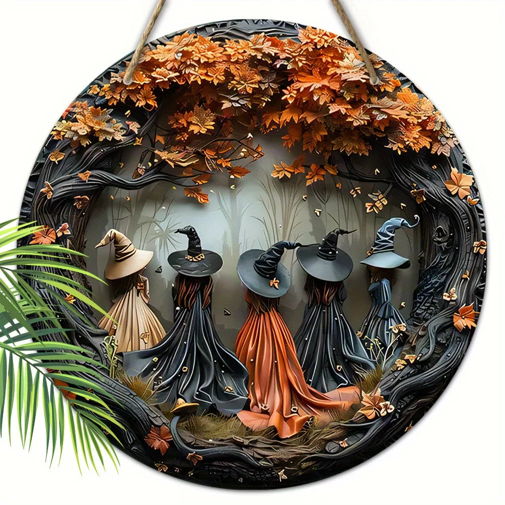 Halloween Gothic Witch Wooden Hanging Tag