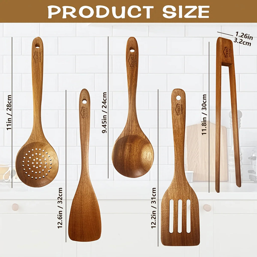 5-Piece Premium Bamboo Utensil Set, Natural Wooden Spoons&Spatula for Non-Stick Cookware, Ergonomic&Heat Resistant, Eco-Friendly