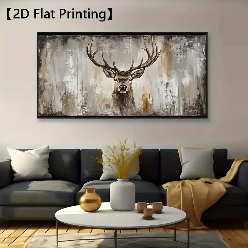 Large Modern Abstract Deer Canvas Wall Art - Frameless Rustic Wildlife Painting