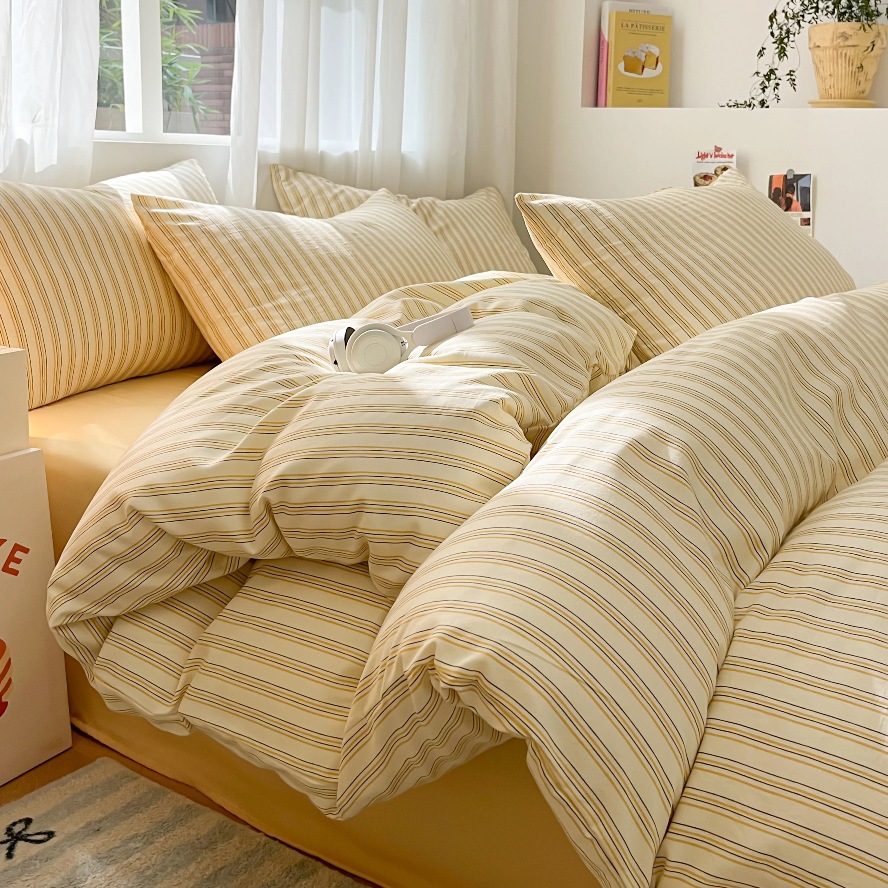 3/4 PcsCheckered Bedding Set Simple Style Soft Skin Friendly