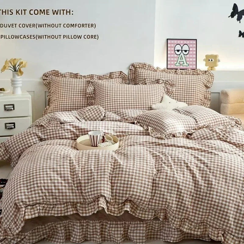 3 Piece  plaid duvet cover Set For All Season