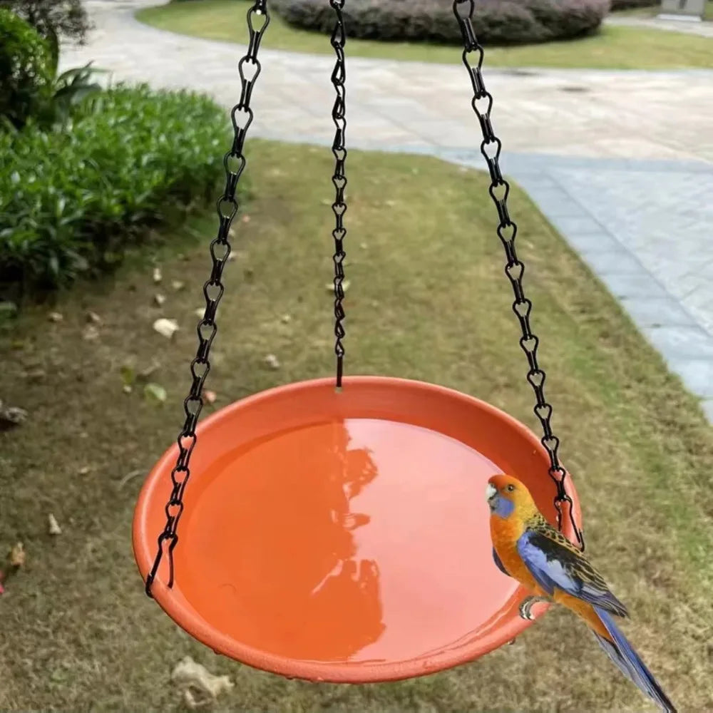 Round Shaped Birds Feeder Birdbath Bowl with Hanging Chain