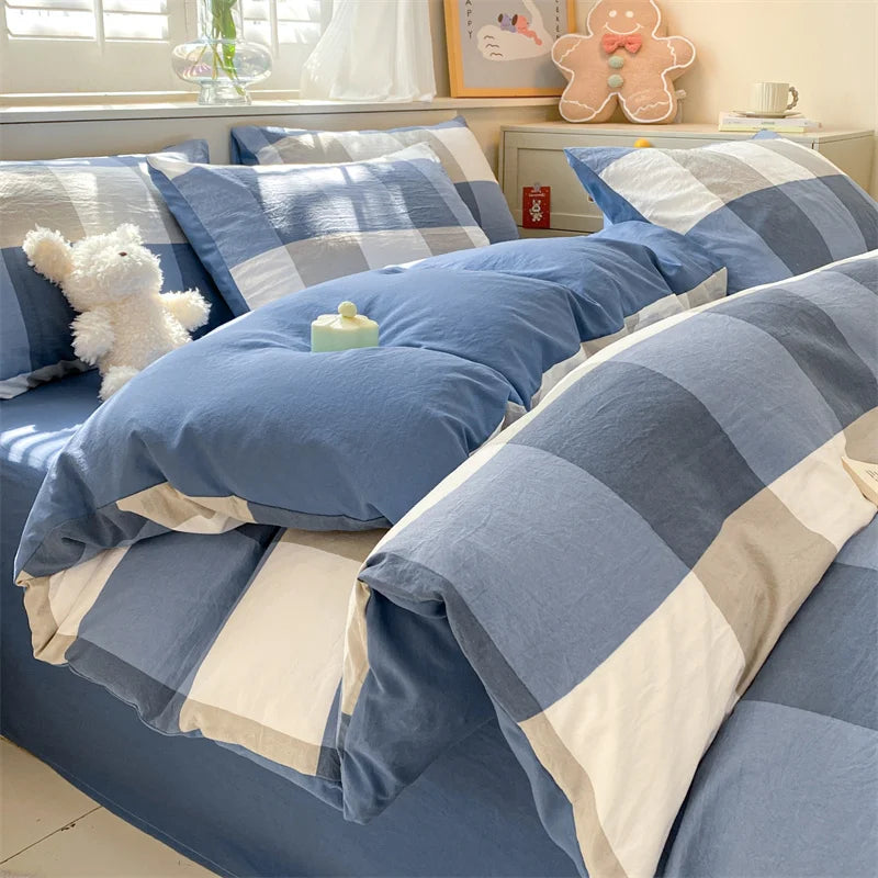 3/4 PcsCheckered Bedding Set Simple Style Soft Skin Friendly
