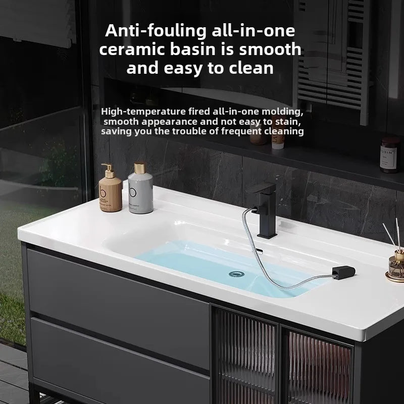 Modern Simple Bathroom Cabinet Combination  Ceramic Integrated Wash Basin Wall-mounted