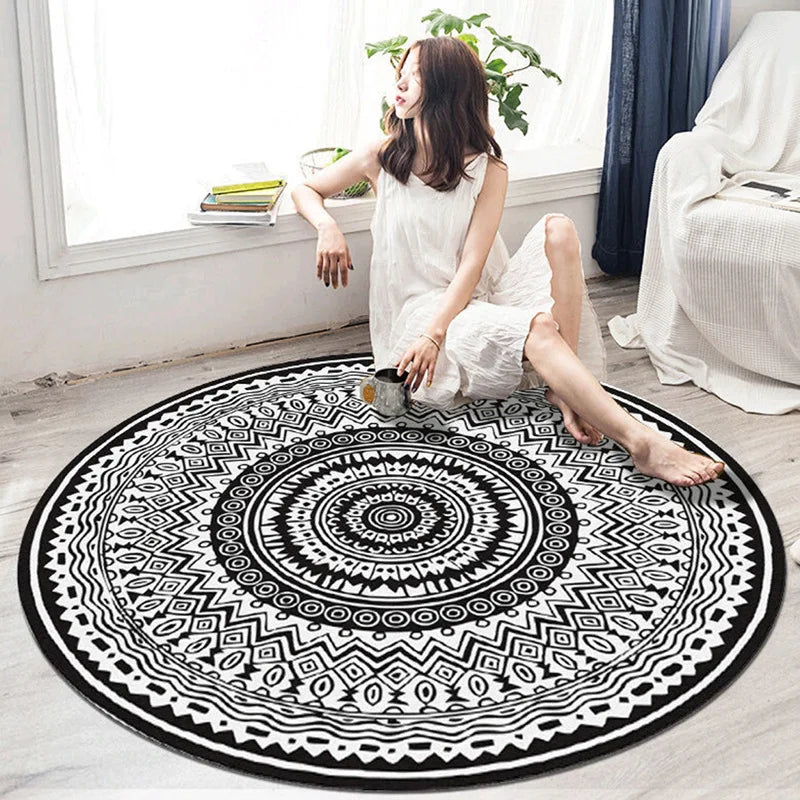 Round Boho Mandala  Non-slip Soft Area Rug, Absorbent Floor Carpet.