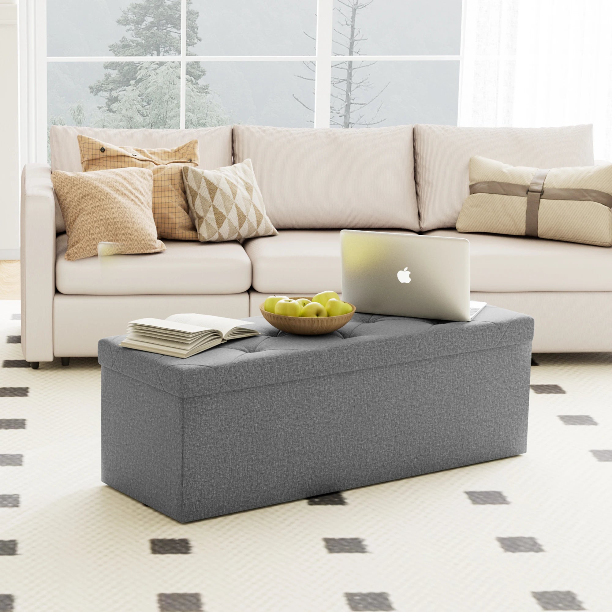 JHK Folding Storage Ottoman or Footstool Toy Box Bedroom