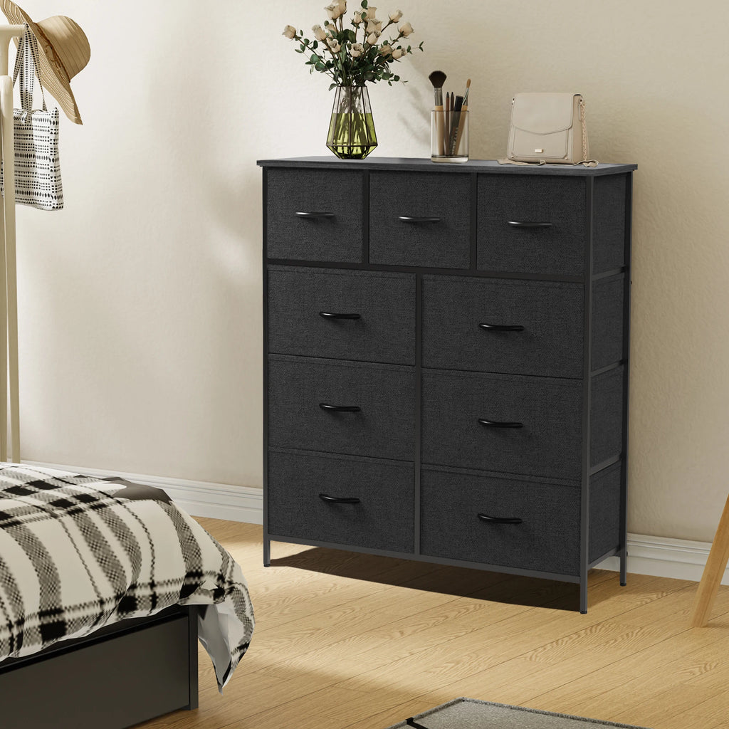 JHK Dresser For Bedroom With 9 Fabric Storage Drawer  Tall Chest Organizer