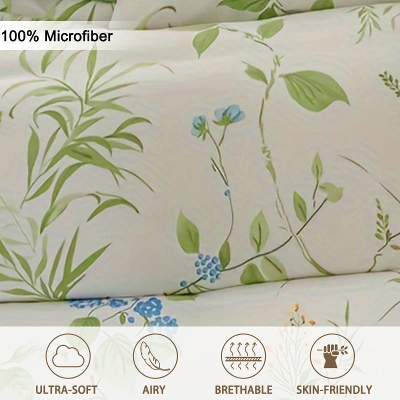 3pcs/set Leaf Floral Pattern Duvet Cover Set(1 Duvet Cover & 2 Pillowcase）