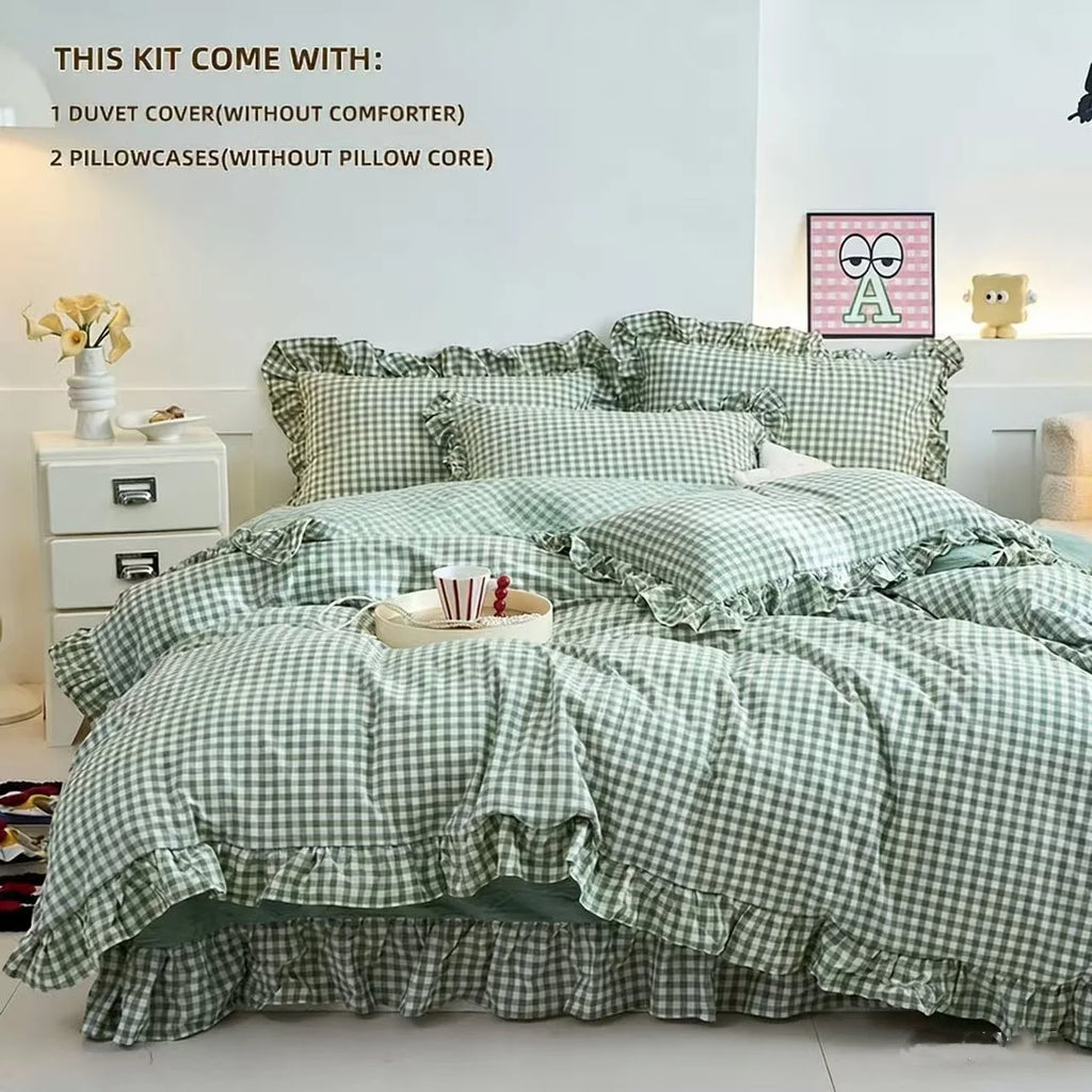 3 Piece  plaid duvet cover Set For All Season