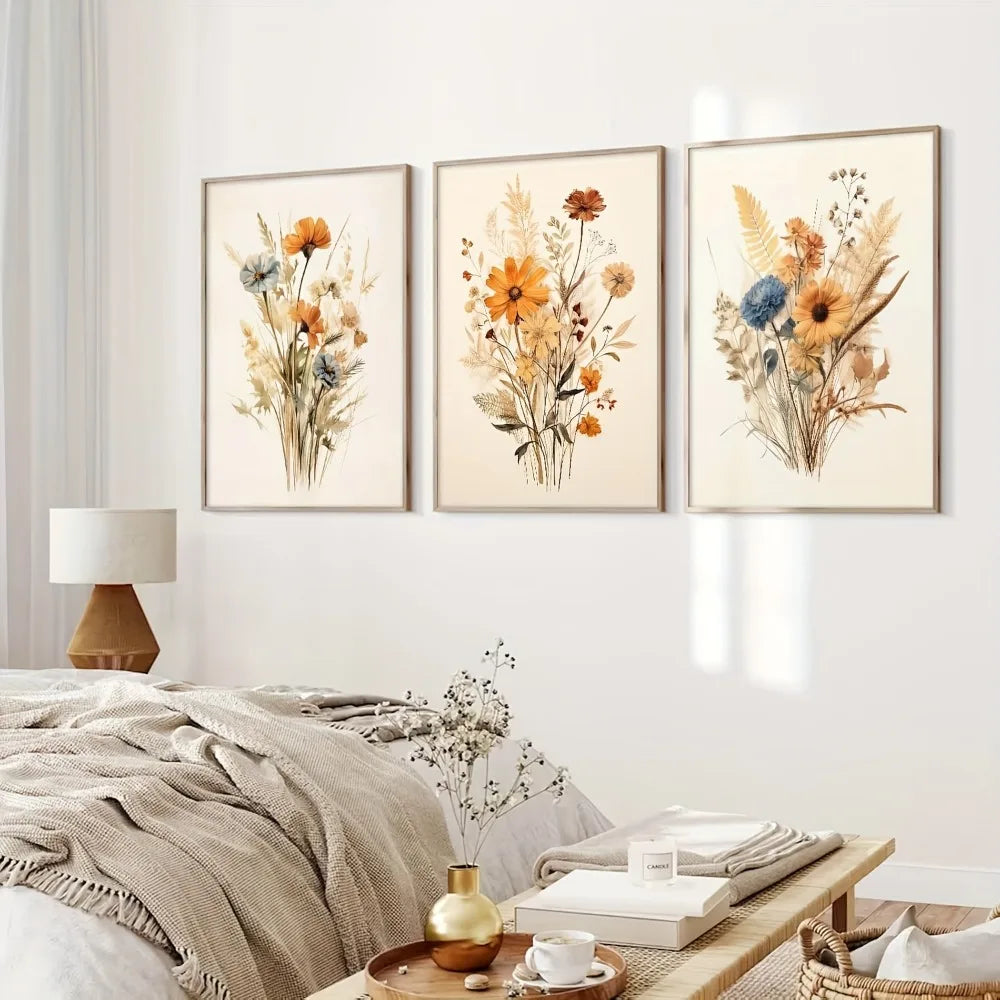 3pcs Frameless,Floral Poster Canvas Painting