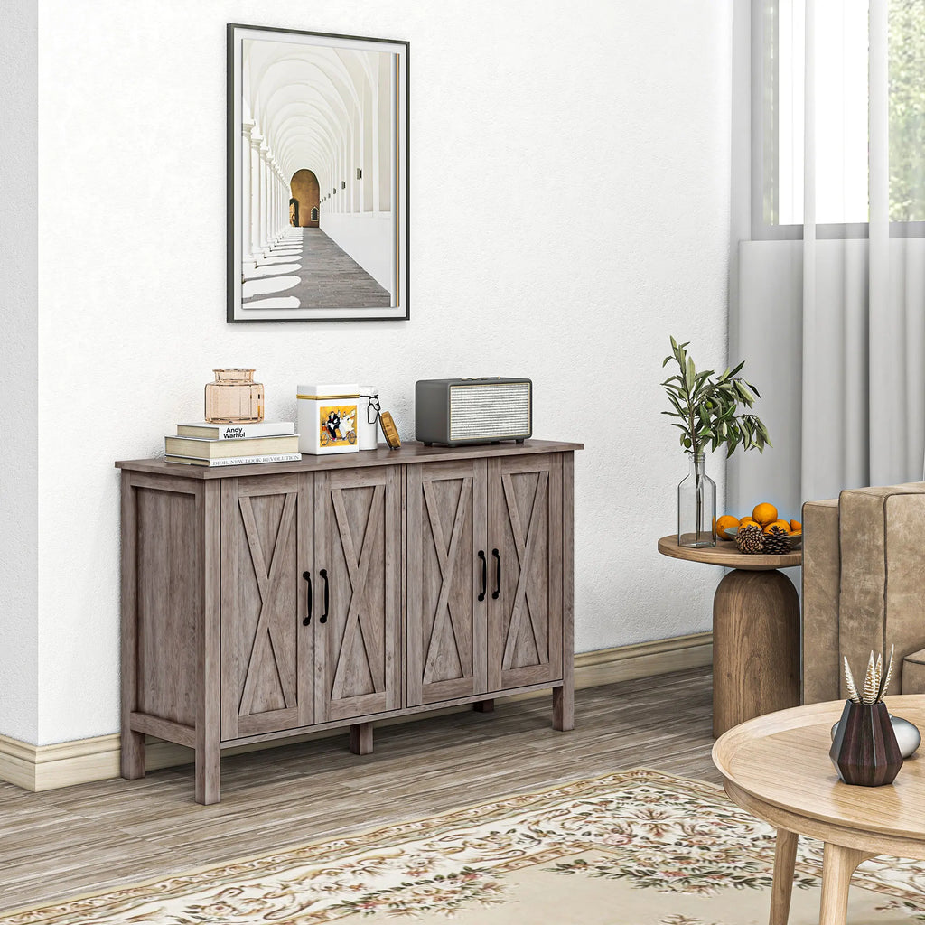 Buffet Cabinet, 47" Sideboard with 4 Barn Doors and 2 Adjustable Shelves