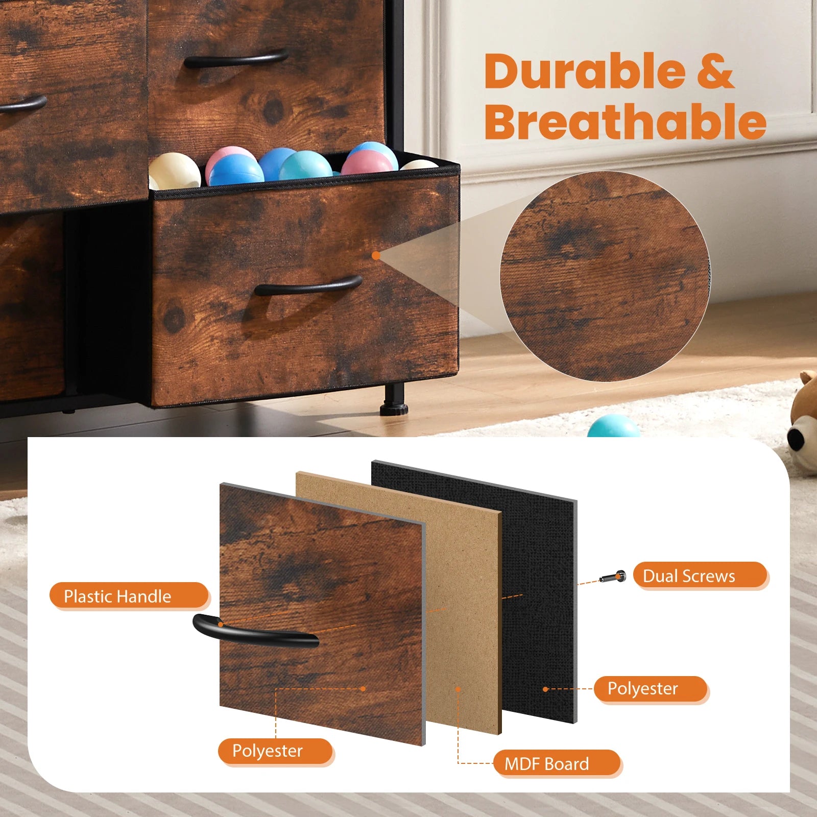 JHK Dresser For Bedroom With 9 Fabric Storage Drawer  Tall Chest Organizer