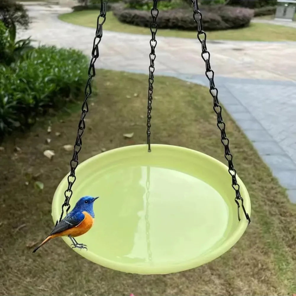 Round Shaped Birds Feeder Birdbath Bowl with Hanging Chain