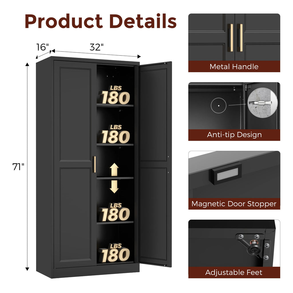 Pantry Cabinet 71" Metal Storage Cabinet with Doors and Shelves