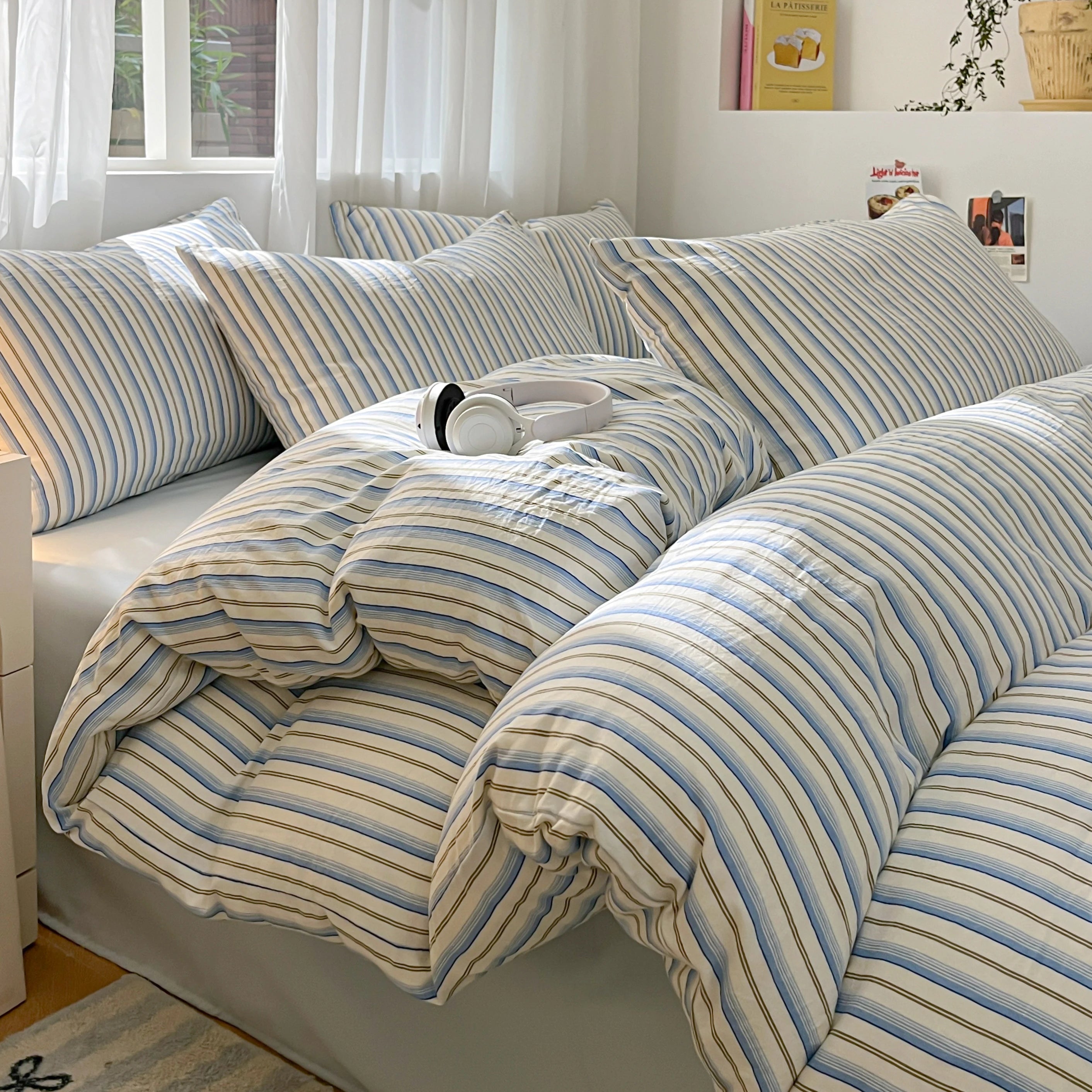 3/4 PcsCheckered Bedding Set Simple Style Soft Skin Friendly