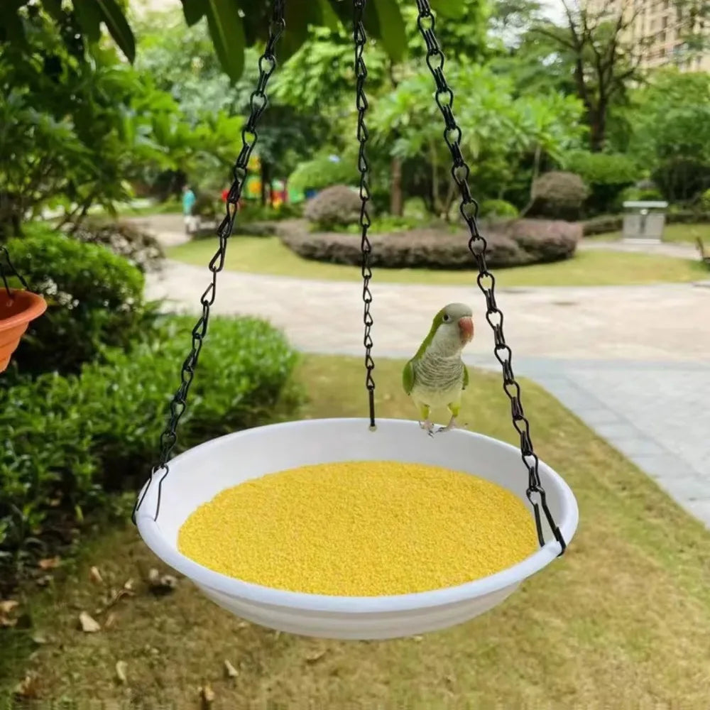 Round Shaped Birds Feeder Birdbath Bowl with Hanging Chain