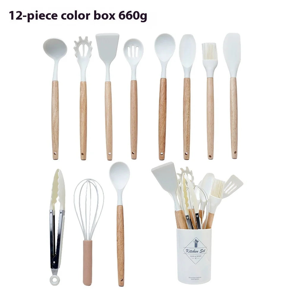 12pcs/set Silicone Kitchen Cookware Utensils Food Grade Turner Spatula Measuring Spoon Practical Kitchenware Set Cooking Tools