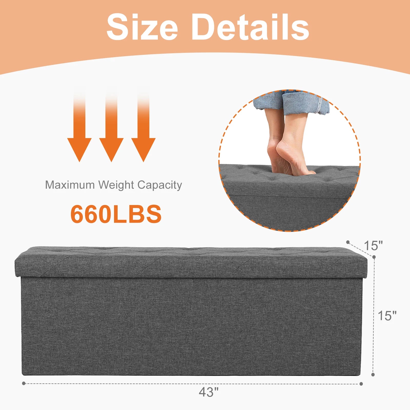 JHK Folding Storage Ottoman or Footstool Toy Box Bedroom
