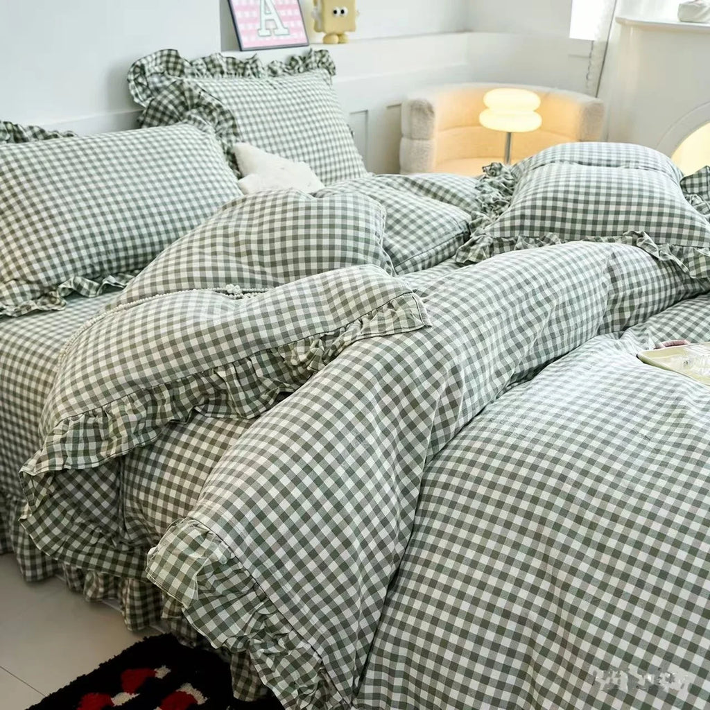 3 Piece  plaid duvet cover Set For All Season