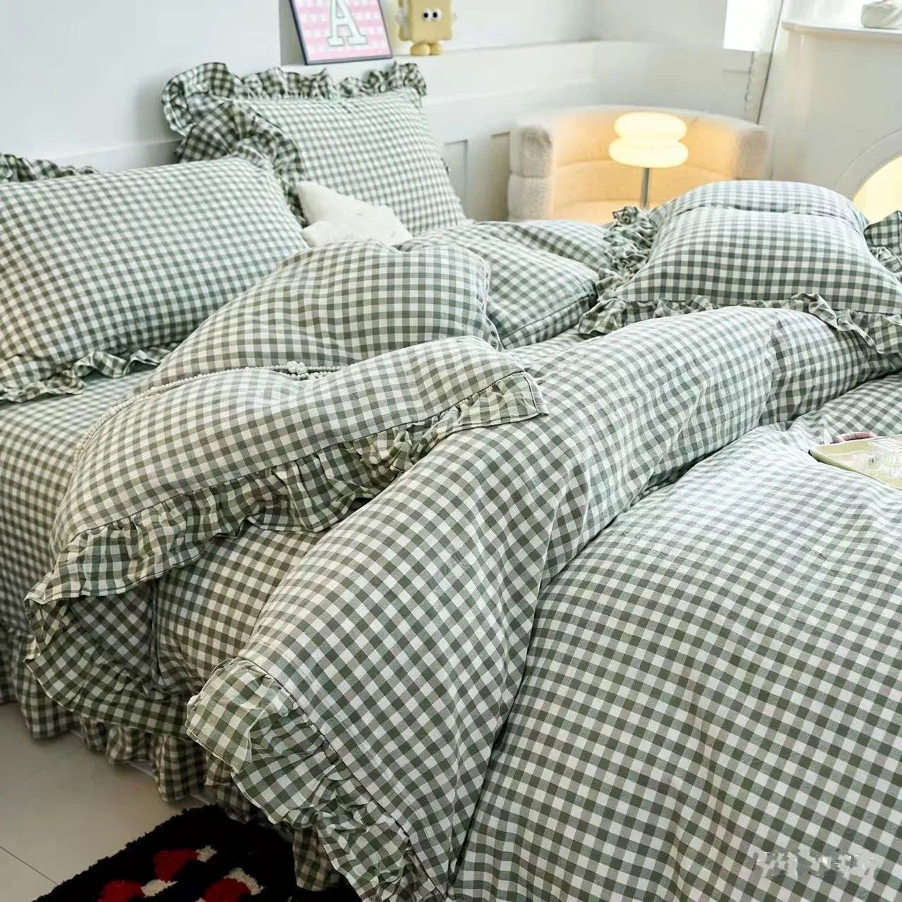 3 Piece  plaid duvet cover Set For All Season