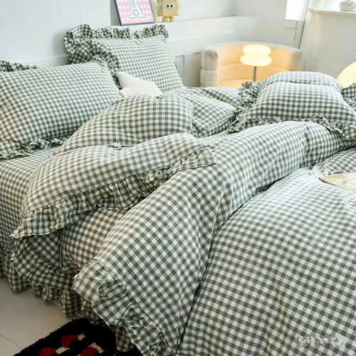 3 Piece  plaid duvet cover Set For All Season