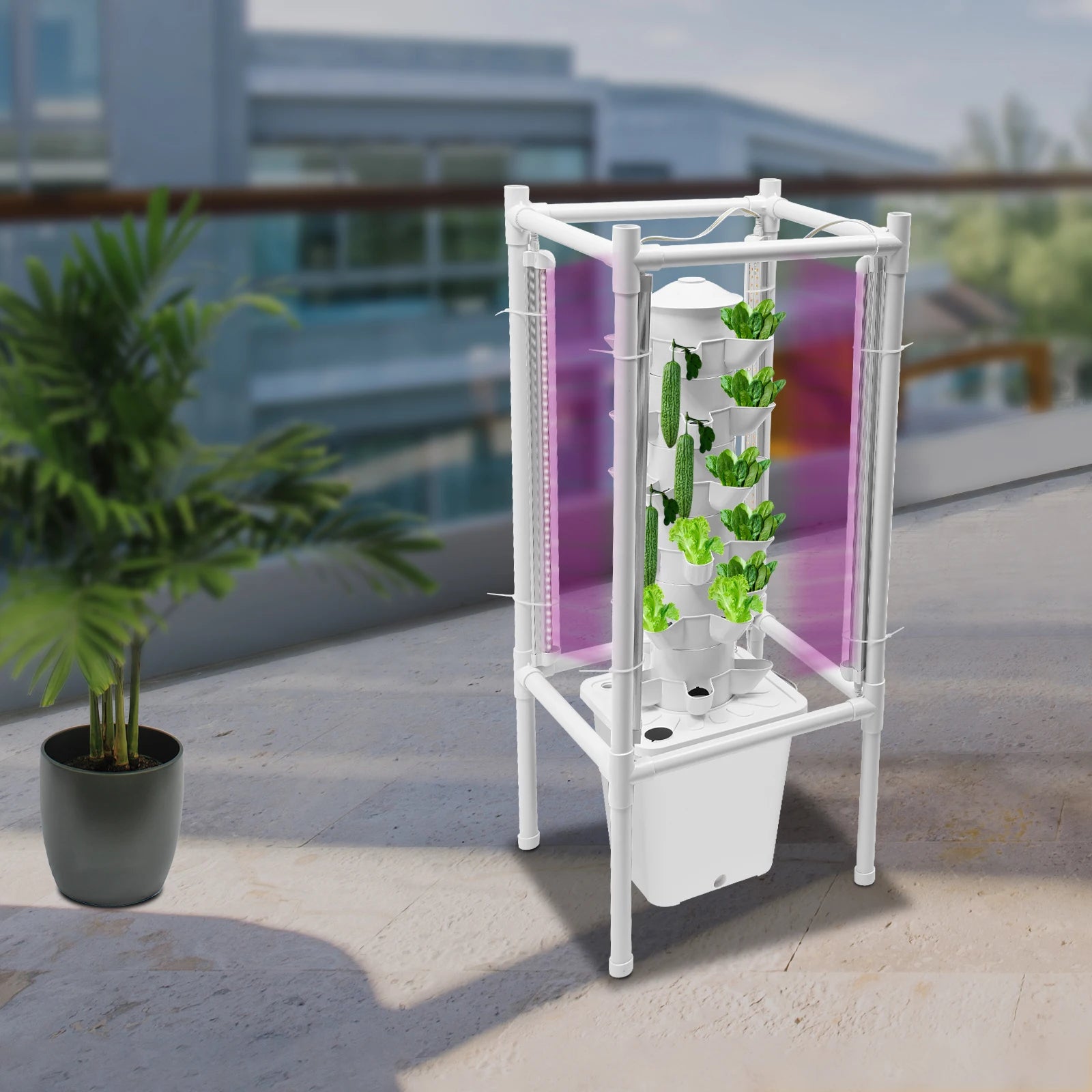 6-Tiers 30 Planting Holes Hydroponics Vertical Growing Kit,  Vegetable Grower with LED & Water Tank
