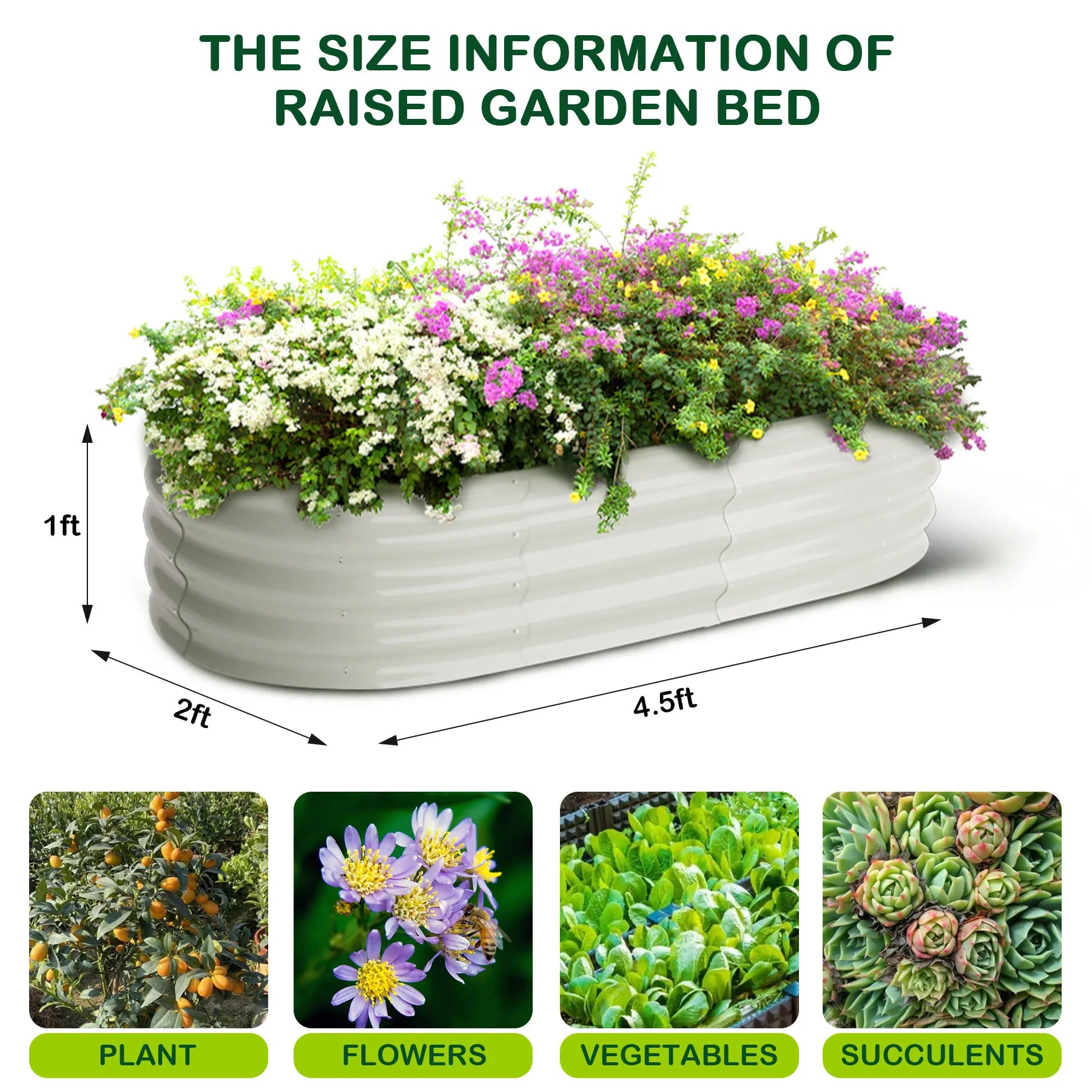 2-Pack Oval Galvanized Steel Raised Garden Bed Open Base Safety Edge Metal
