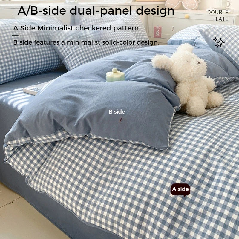 3/4 PcsCheckered Bedding Set Simple Style Soft Skin Friendly