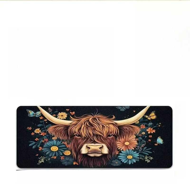 Highland Cow and Butterfly Floral Print Kitchen Mat Set, Suitable for Home Use Ideal for Entryway, Laundry Room, Spring Summer