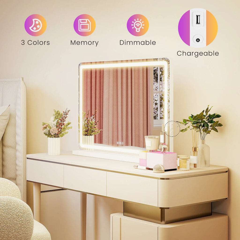 JHK LED Vanity Mirror with Lights Aluminum Frame Dimmable 3 Color Modes Makeup Mirror