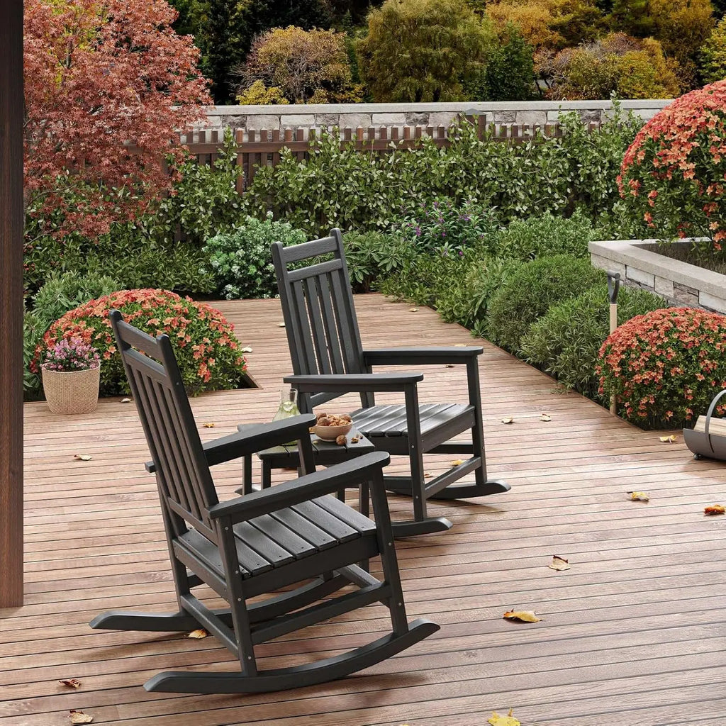 HDPE High Back Rocking Chair Set Outdoor Patio Porch All Weather Resistant w/ Side Table