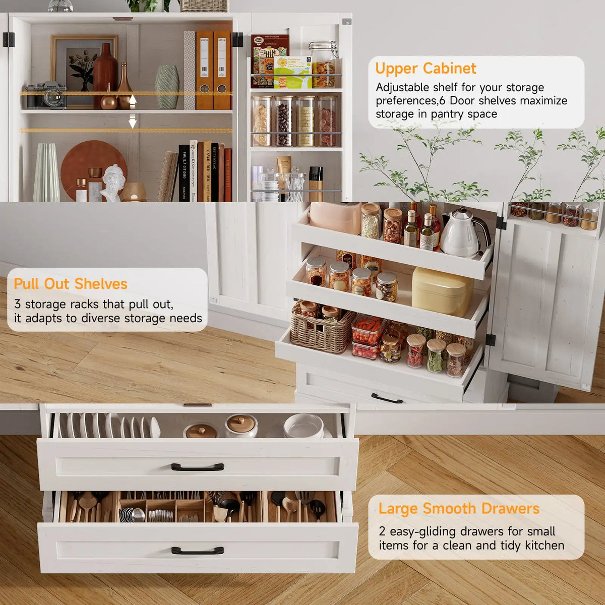 71" Tall Farmhouse Freestanding Pantry for Kitchen