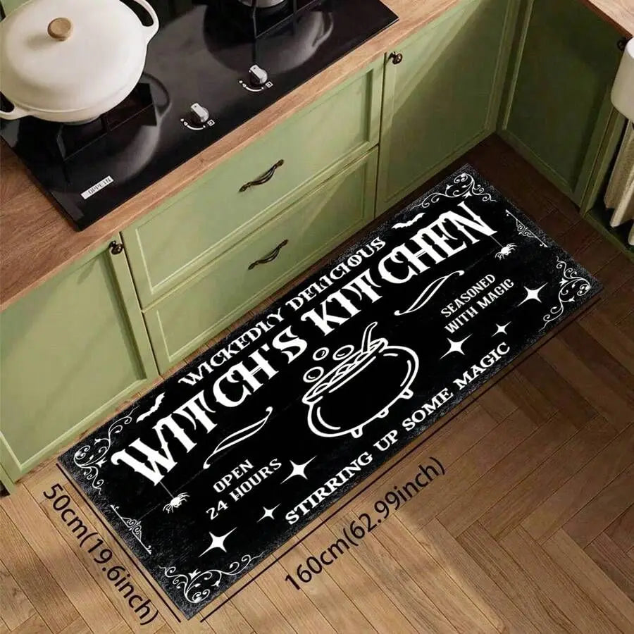 VIKAMA 1/2pcs Halloween Kitchen Rug Witch Outdoor Non-Slip Doormat